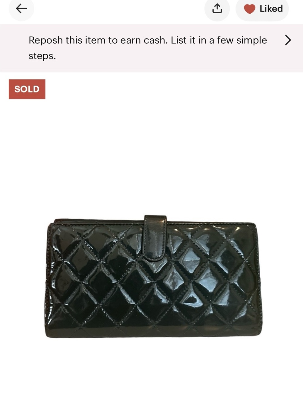 CHANEL Black Quilted Patent Leather Card Holder Wallet with Silver CC